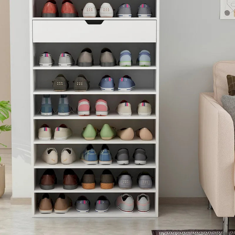 Meuble à chaussures haut blanc avec 13 étagères, peut contenir 40 paires