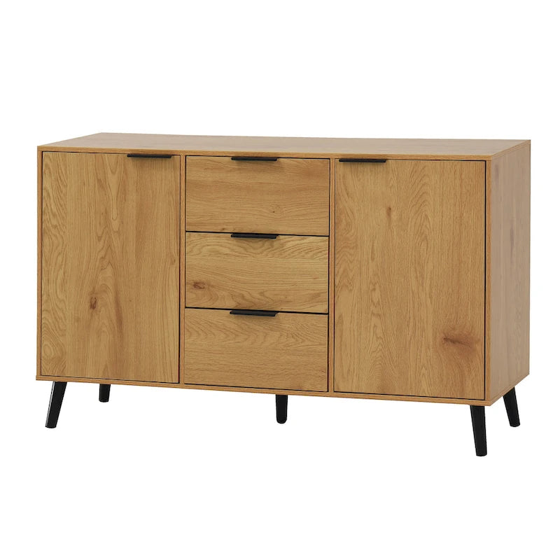 Buffet de cuisine/bahut 2 portes avec tiroirs, gris/naturel – Rangement à 2 zones
