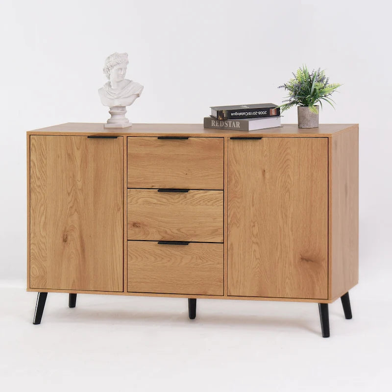 Buffet de cuisine/bahut 2 portes avec tiroirs, gris/naturel – Rangement à 2 zones