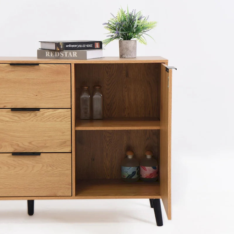 Buffet de cuisine/bahut 2 portes avec tiroirs, gris/naturel – Rangement à 2 zones