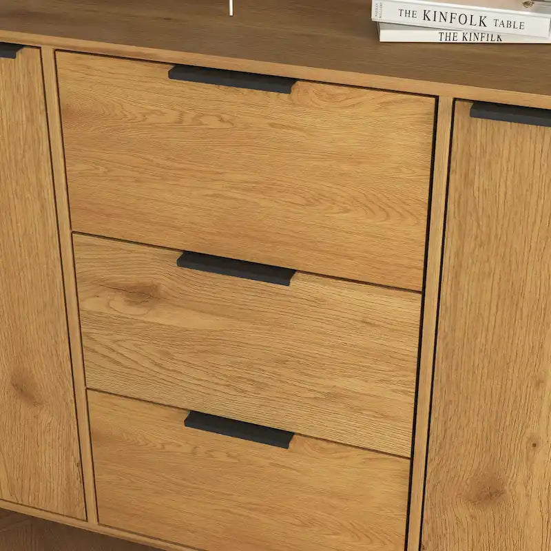 Buffet de cuisine/bahut 2 portes avec tiroirs, gris/naturel – Rangement à 2 zones