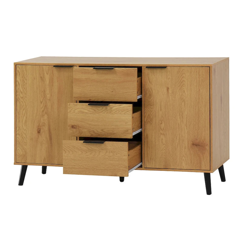 Buffet de cuisine/bahut 2 portes avec tiroirs, gris/naturel – Rangement à 2 zones