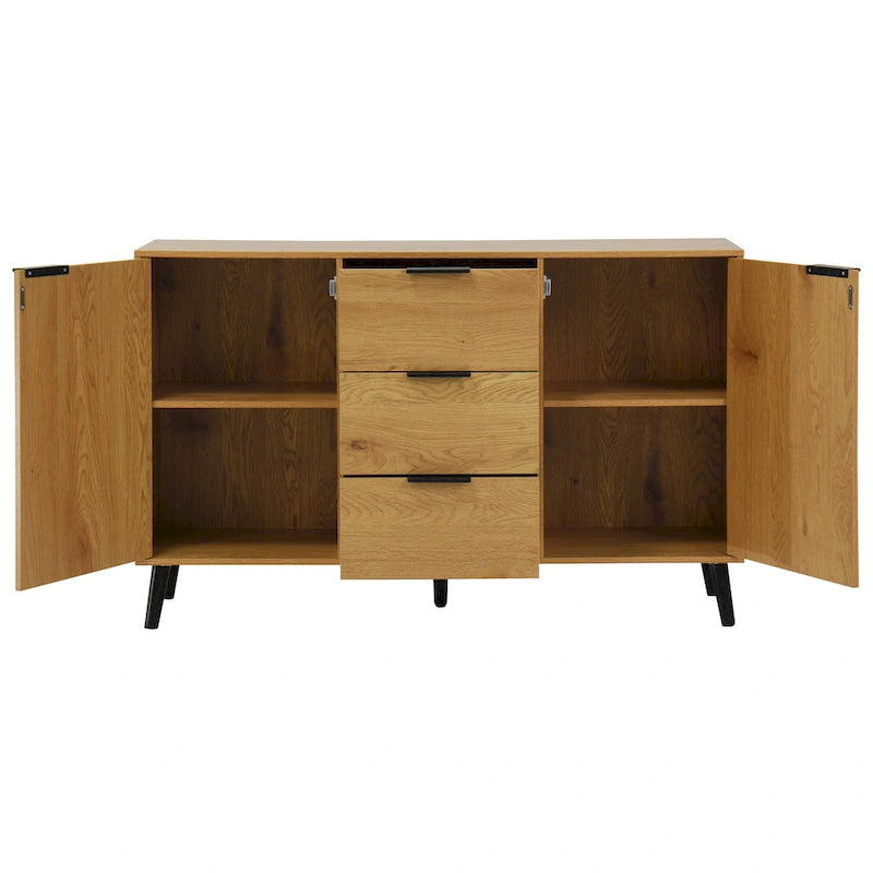 Buffet de cuisine/bahut 2 portes avec tiroirs, gris/naturel – Rangement à 2 zones