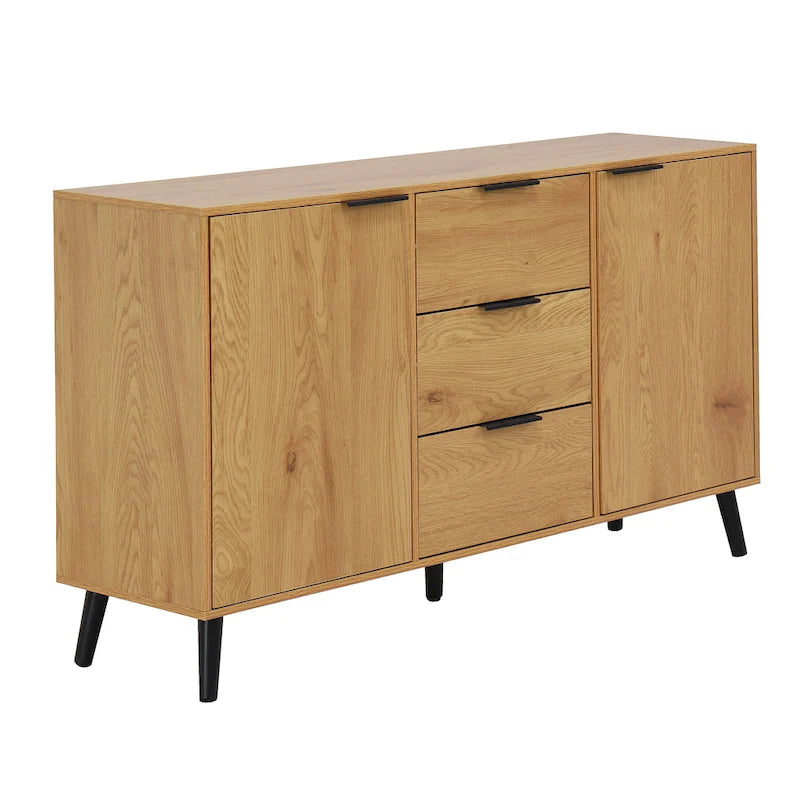 Buffet de cuisine/bahut 2 portes avec tiroirs, gris/naturel – Rangement à 2 zones