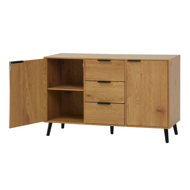 Buffet de cuisine/bahut 2 portes avec tiroirs, gris/naturel – Rangement à 2 zones