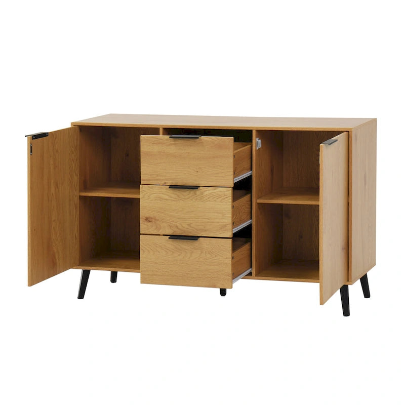 Buffet de cuisine/bahut 2 portes avec tiroirs, gris/naturel – Rangement à 2 zones