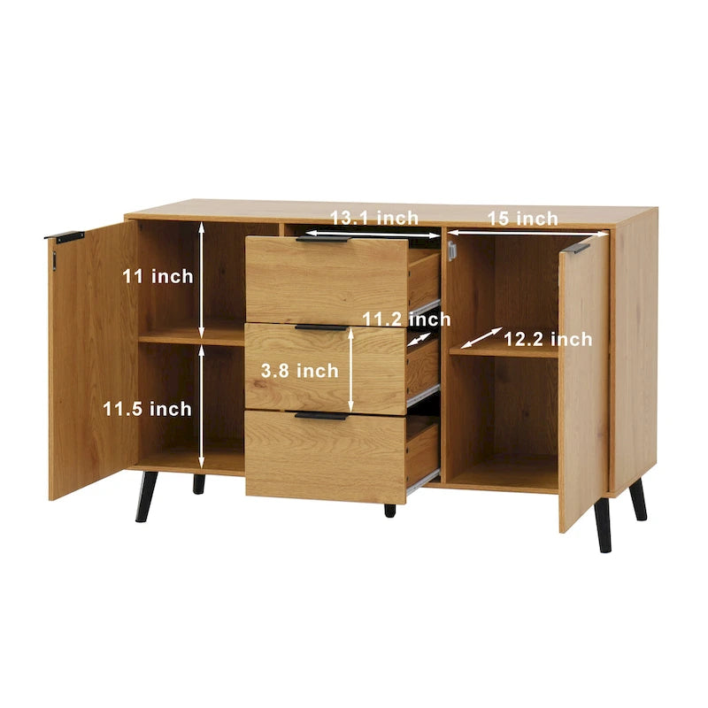Buffet de cuisine/bahut 2 portes avec tiroirs, gris/naturel – Rangement à 2 zones