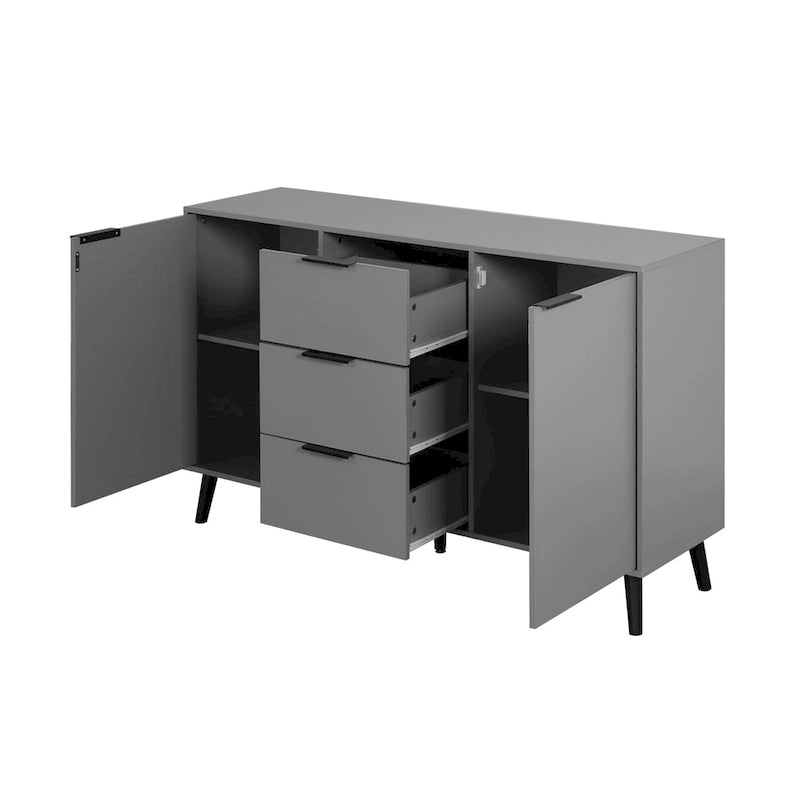 Buffet de cuisine/bahut 2 portes avec tiroirs, gris/naturel – Rangement à 2 zones