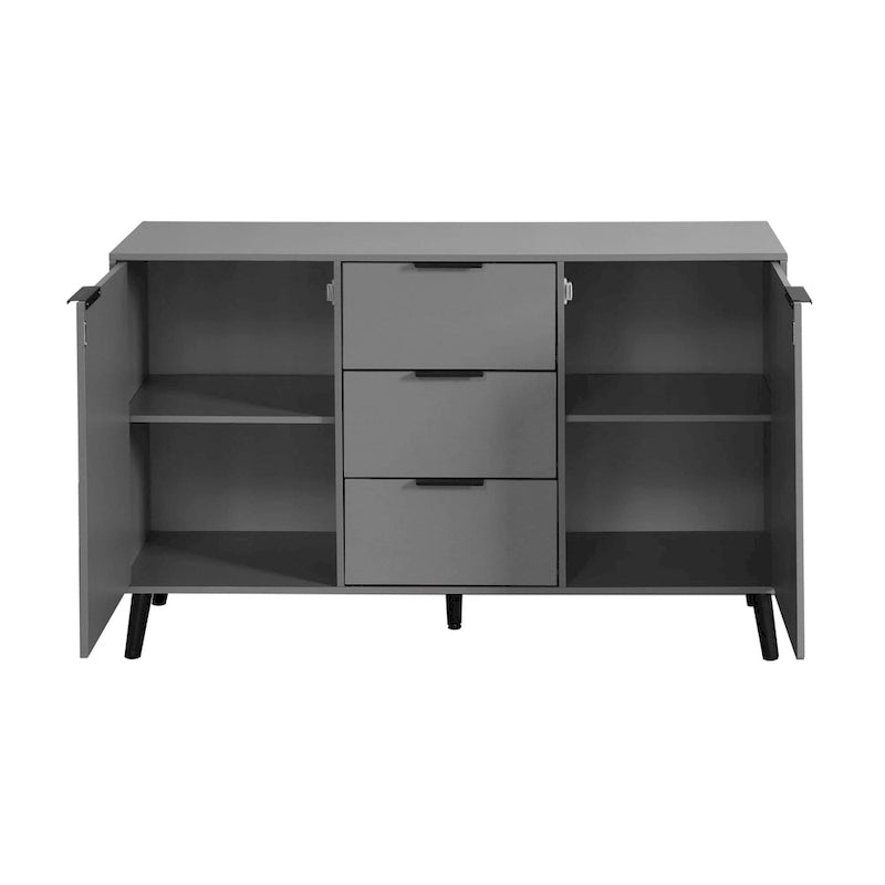Buffet de cuisine/bahut 2 portes avec tiroirs, gris/naturel – Rangement à 2 zones