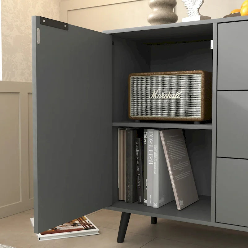 Buffet de cuisine/bahut 2 portes avec tiroirs, gris/naturel – Rangement à 2 zones