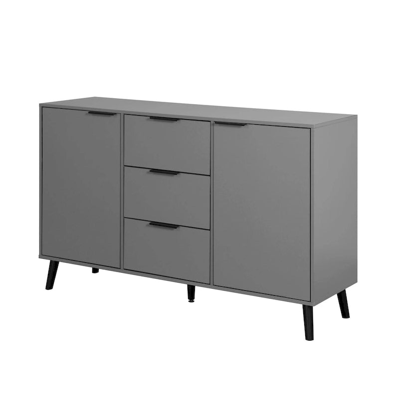Buffet de cuisine/bahut 2 portes avec tiroirs, gris/naturel – Rangement à 2 zones