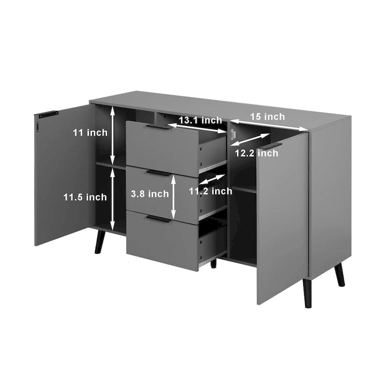 Buffet de cuisine/bahut 2 portes avec tiroirs, gris/naturel – Rangement à 2 zones