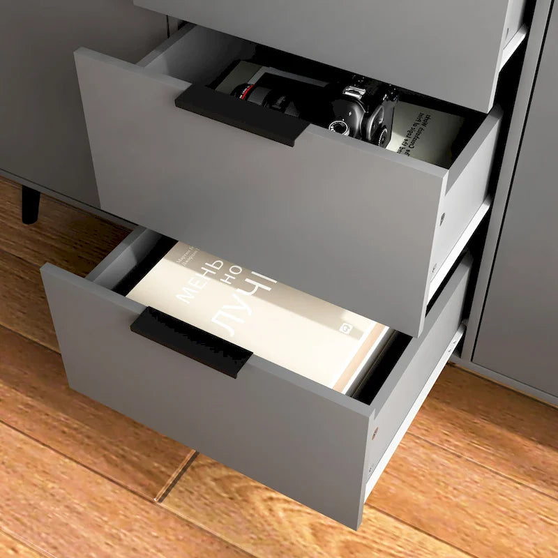 Buffet de cuisine/bahut 2 portes avec tiroirs, gris/naturel – Rangement à 2 zones