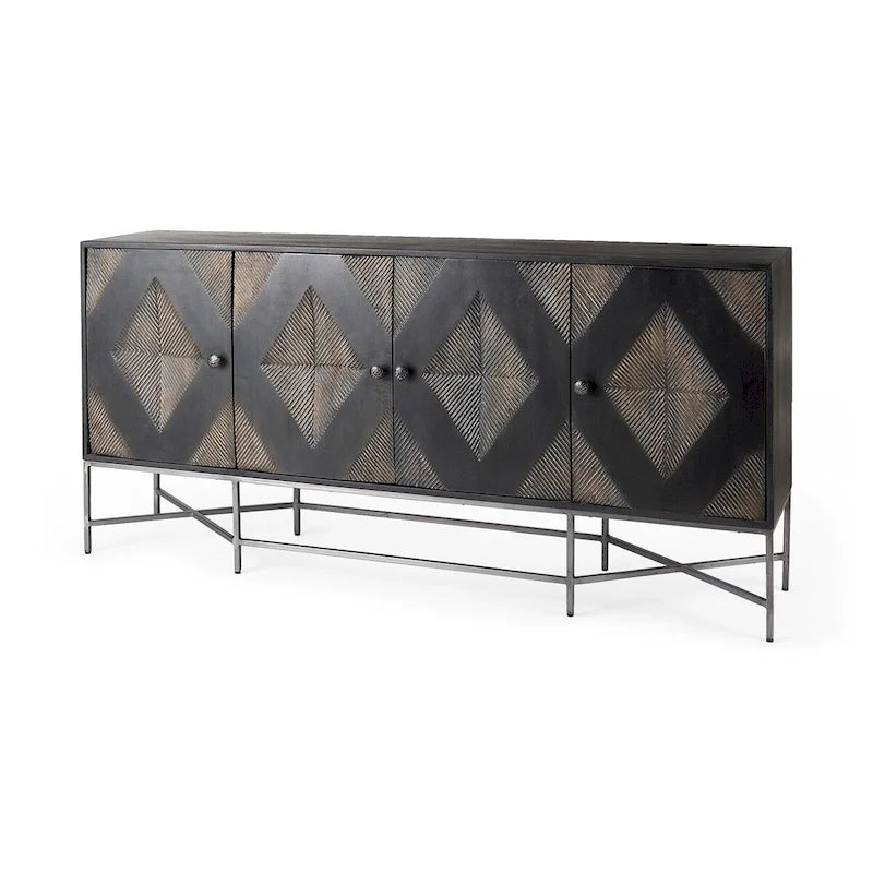 Vaisselier 4 portes bicolore marron et argent