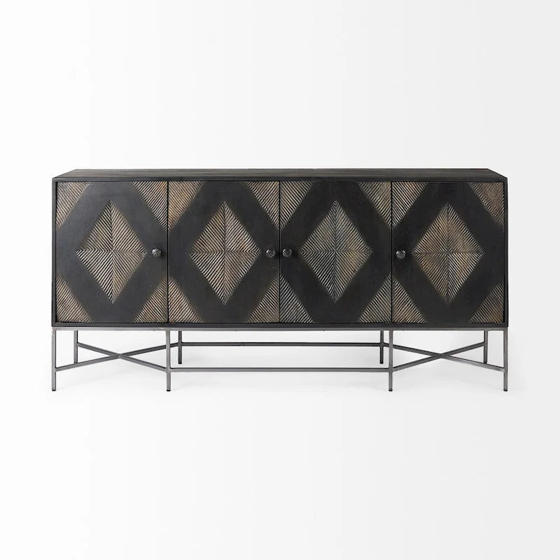 Vaisselier 4 portes bicolore marron et argent