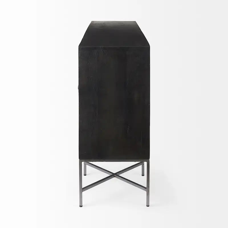 Vaisselier 4 portes bicolore marron et argent