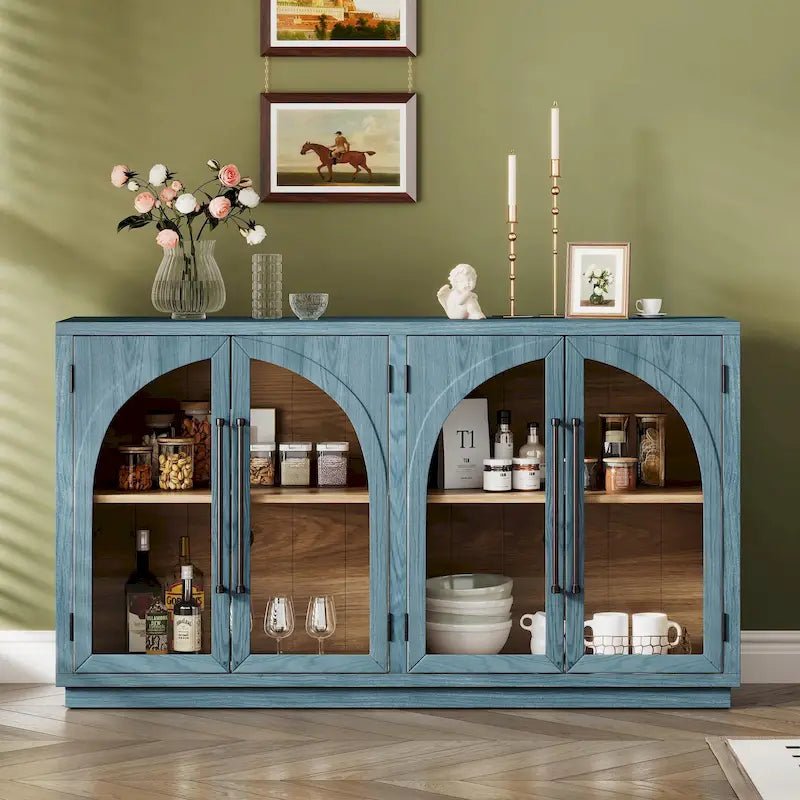 Buffet 4 portes Rétro Arched-Door bleu marine / noir