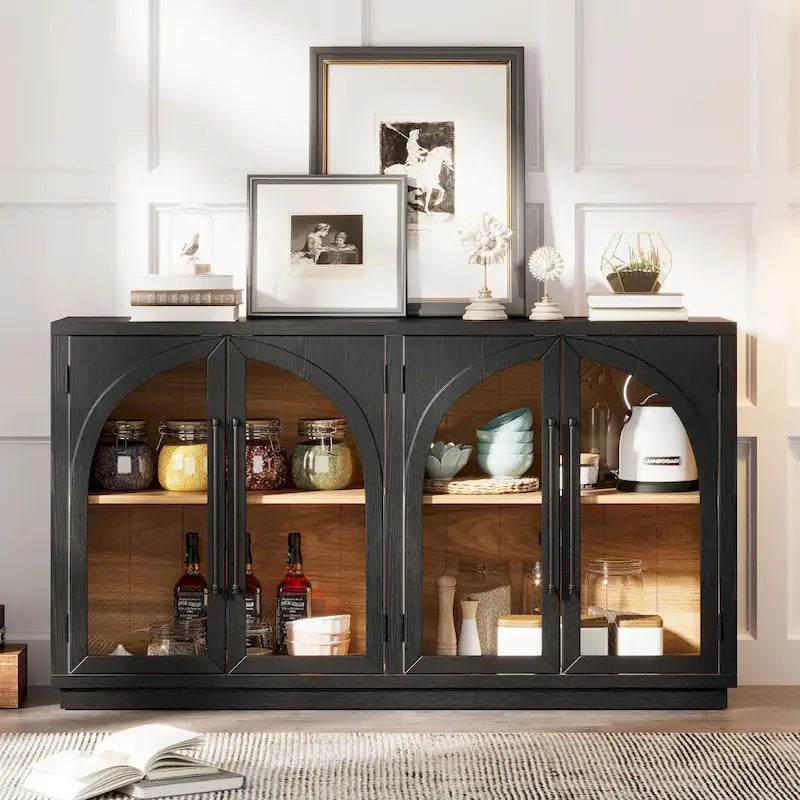 Buffet 4 portes Rétro Arched-Door bleu marine / noir