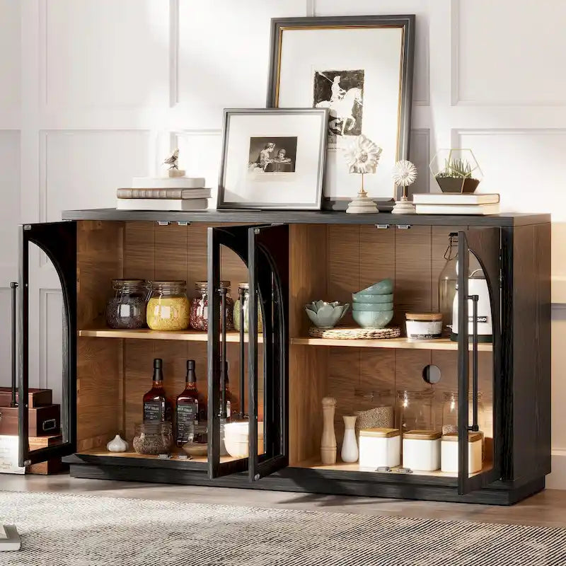 Buffet 4 portes Rétro Arched-Door bleu marine / noir