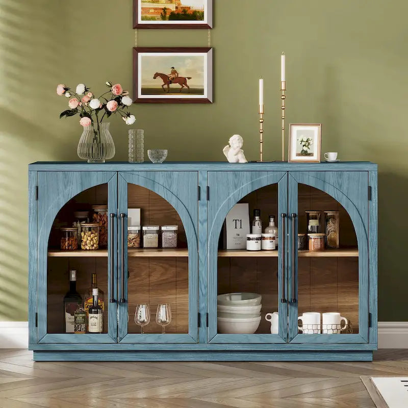 Buffet 4 portes Rétro Arched-Door bleu marine / noir