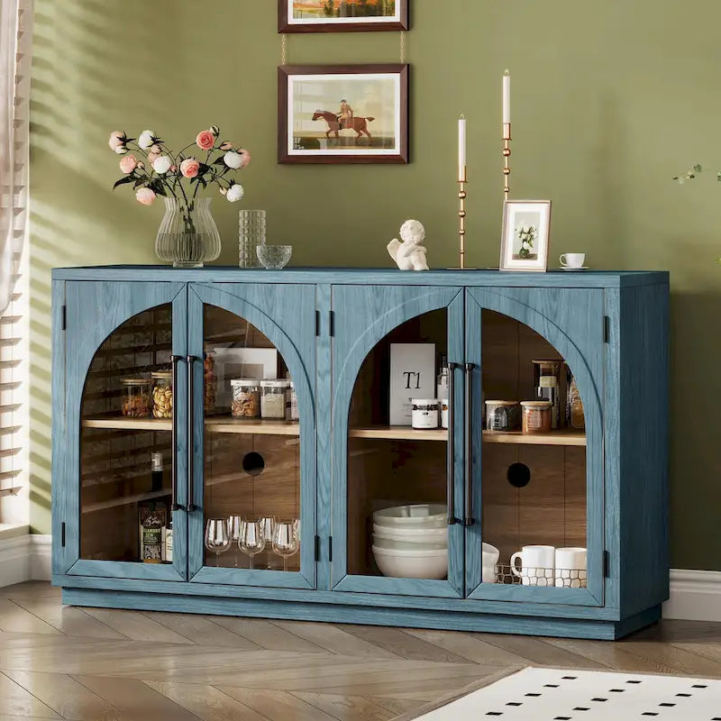 Buffet 4 portes Rétro Arched-Door bleu marine / noir