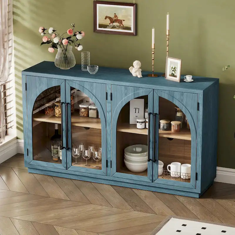 Buffet 4 portes Rétro Arched-Door bleu marine / noir