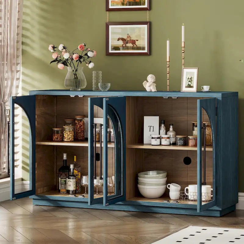 Buffet 4 portes Rétro Arched-Door bleu marine / noir