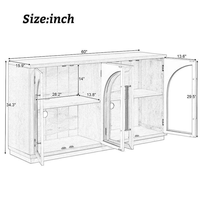 Buffet 4 portes Rétro Arched-Door bleu marine / noir