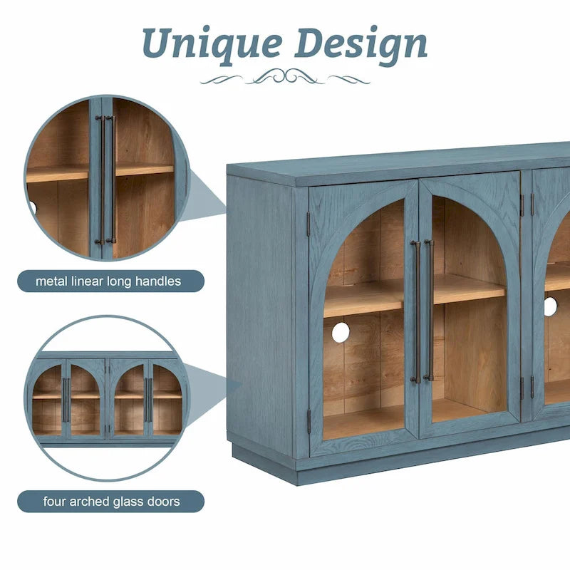 Buffet 4 portes Rétro Arched-Door bleu marine / noir