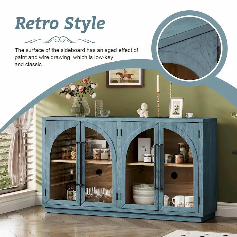 Buffet 4 portes Rétro Arched-Door bleu marine / noir
