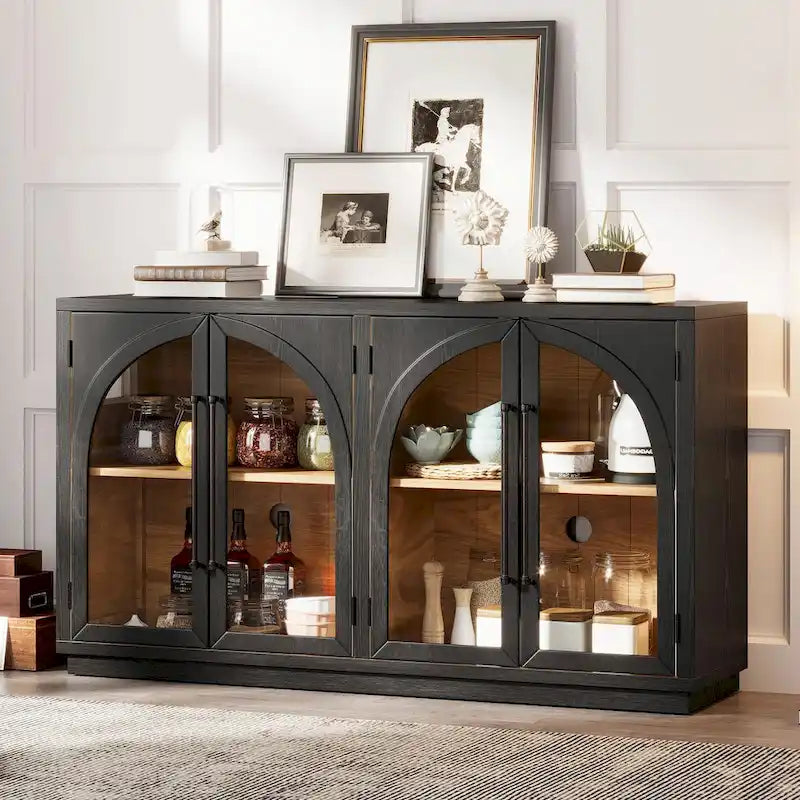 Buffet 4 portes Rétro Arched-Door bleu marine / noir