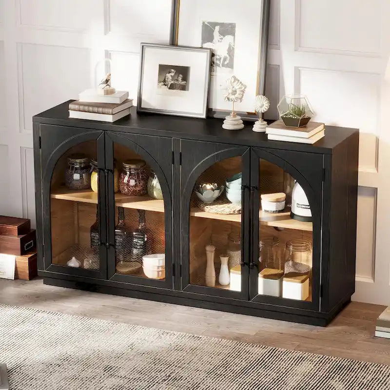 Buffet 4 portes Rétro Arched-Door bleu marine / noir