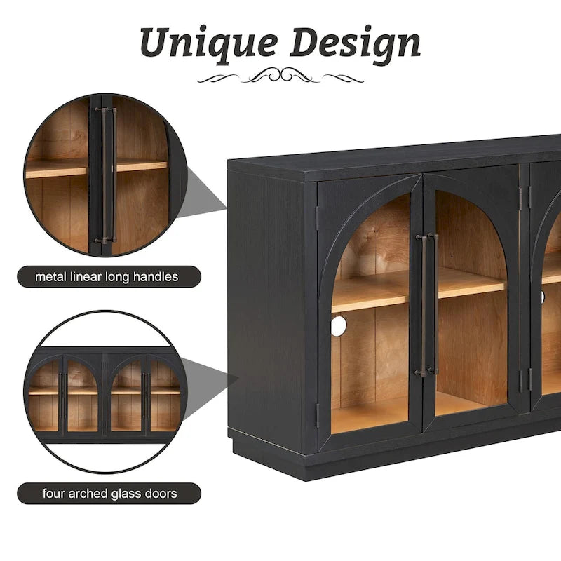 Buffet 4 portes Rétro Arched-Door bleu marine / noir
