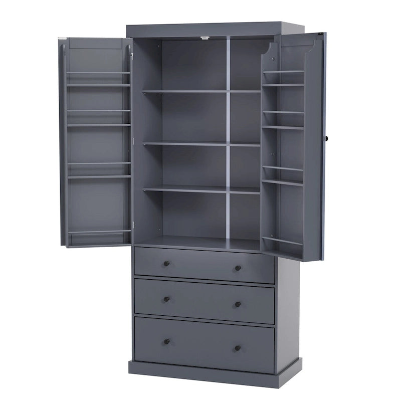 Armoire de cuisine autoportante à 2 portes (Gris / Crème / Blanc)