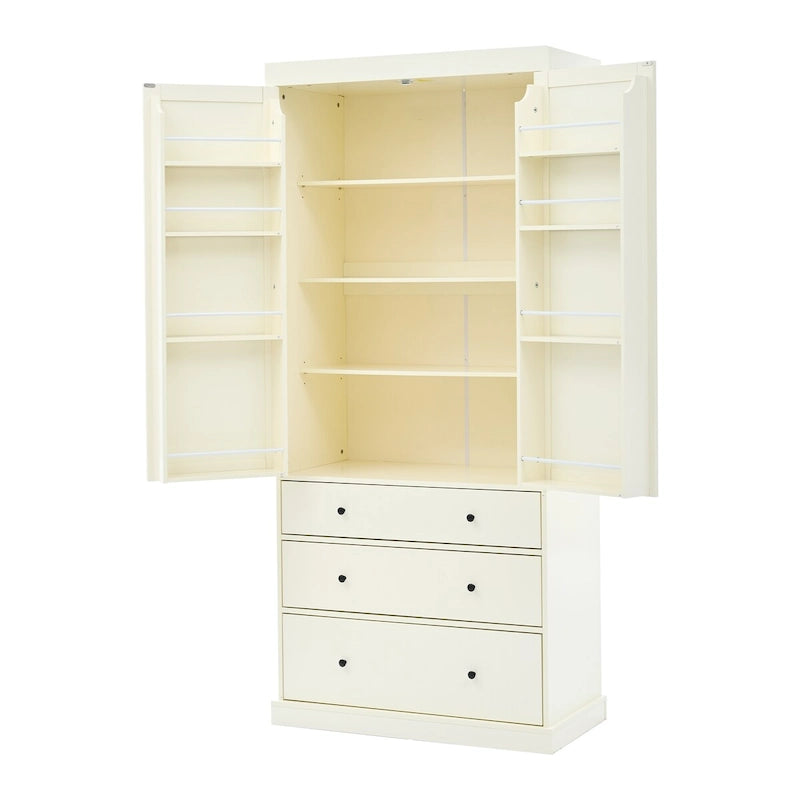 Armoire de cuisine autoportante à 2 portes (Gris / Crème / Blanc)