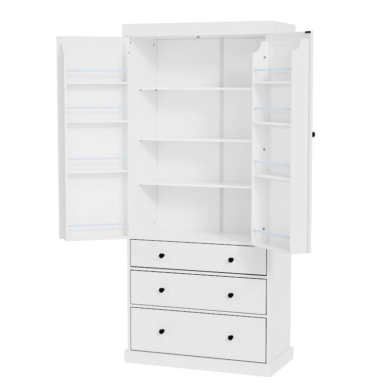 Armoire de cuisine autoportante à 2 portes (Gris / Crème / Blanc)