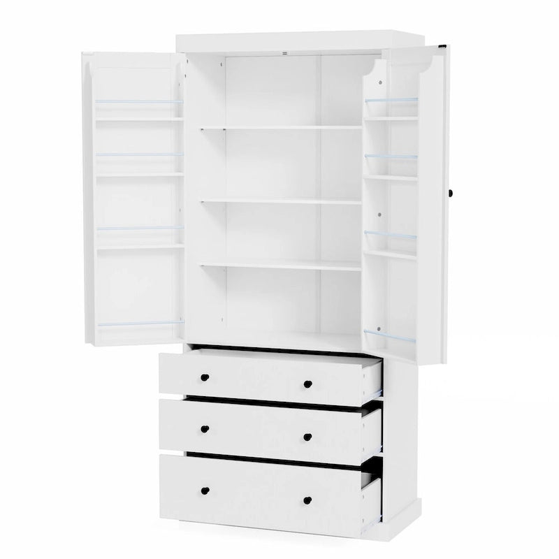 Armoire de cuisine autoportante à 2 portes (Gris / Crème / Blanc)
