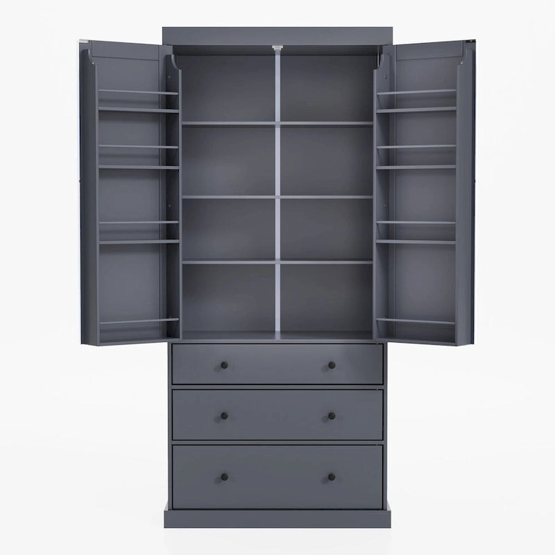 Armoire de cuisine autoportante à 2 portes (Gris / Crème / Blanc)