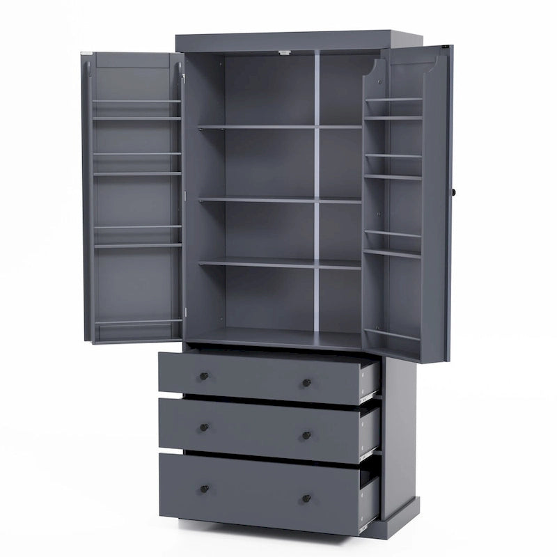 Armoire de cuisine autoportante à 2 portes (Gris / Crème / Blanc)