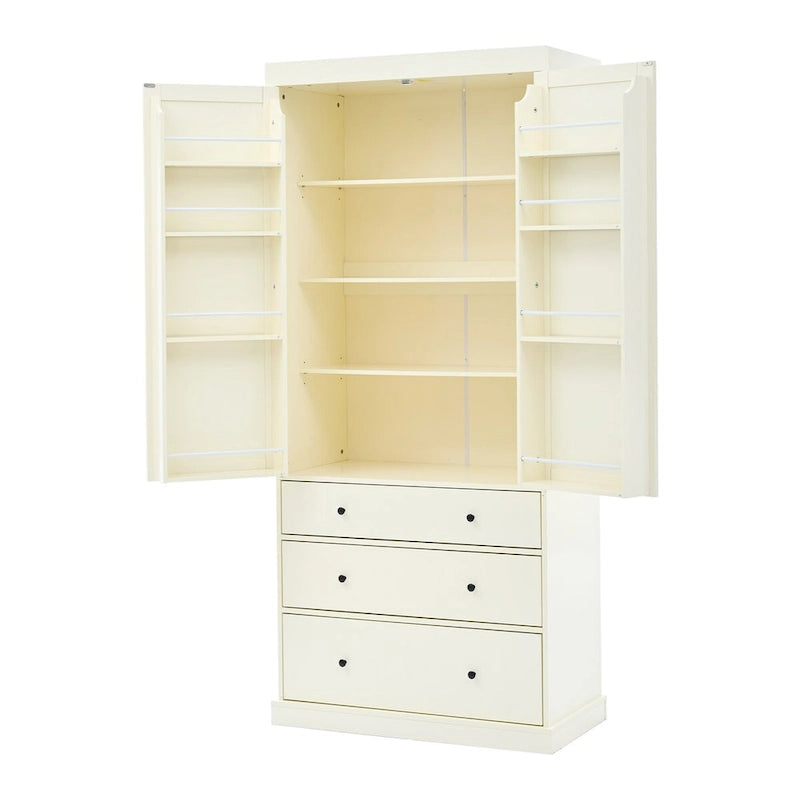 Armoire de cuisine autoportante à 2 portes (Gris / Crème / Blanc)