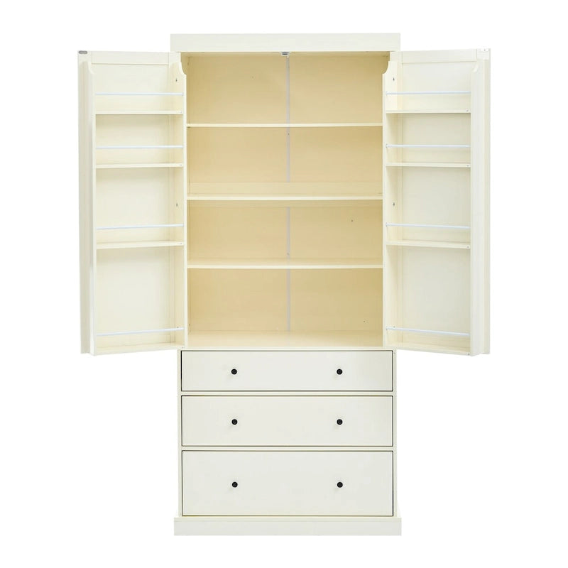 Armoire de cuisine autoportante à 2 portes (Gris / Crème / Blanc)