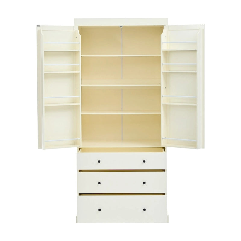 Armoire de cuisine autoportante à 2 portes (Gris / Crème / Blanc)
