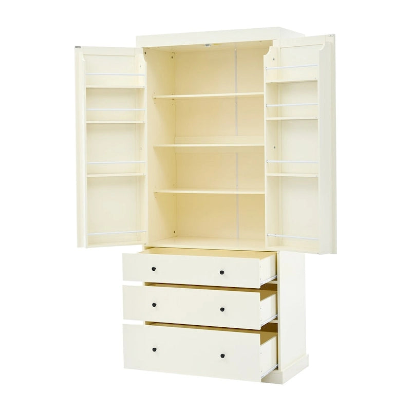Armoire de cuisine autoportante à 2 portes (Gris / Crème / Blanc)