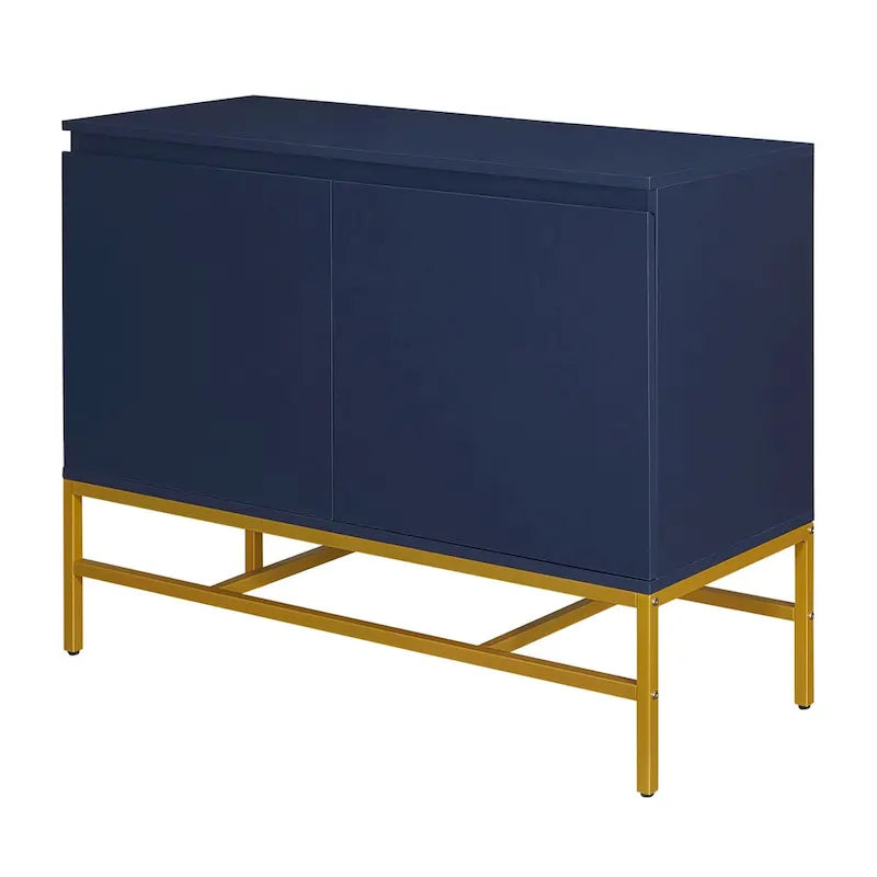 Buffet deux portes bleu marine / noir avec pieds en métal doré