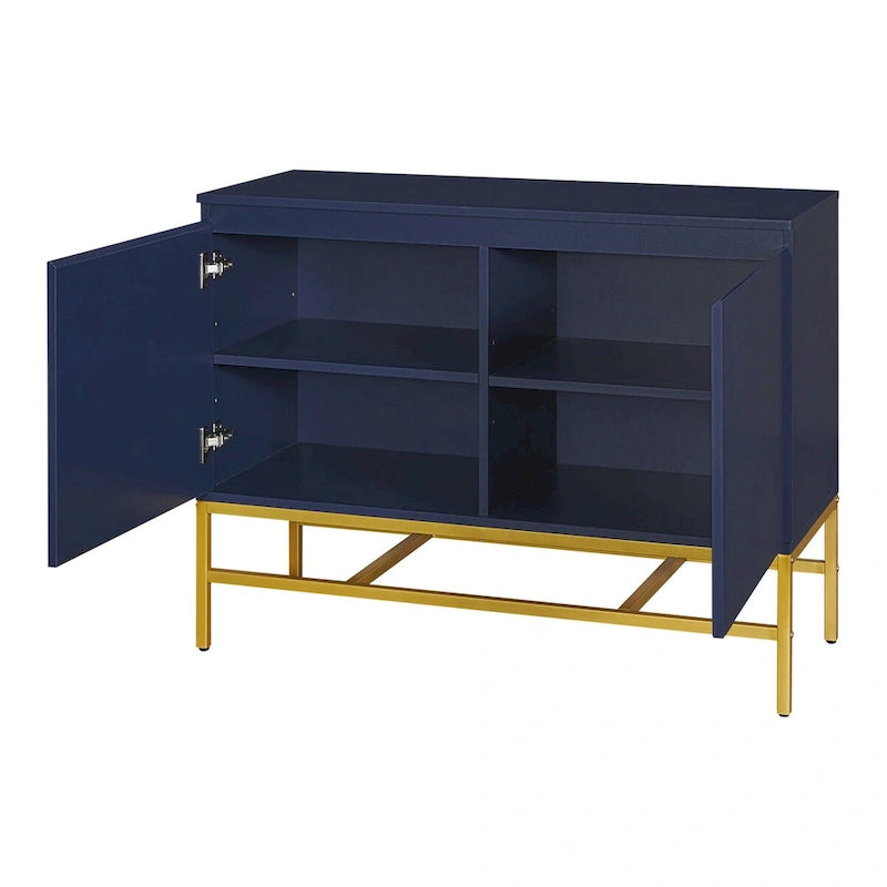 Buffet deux portes bleu marine / noir avec pieds en métal doré