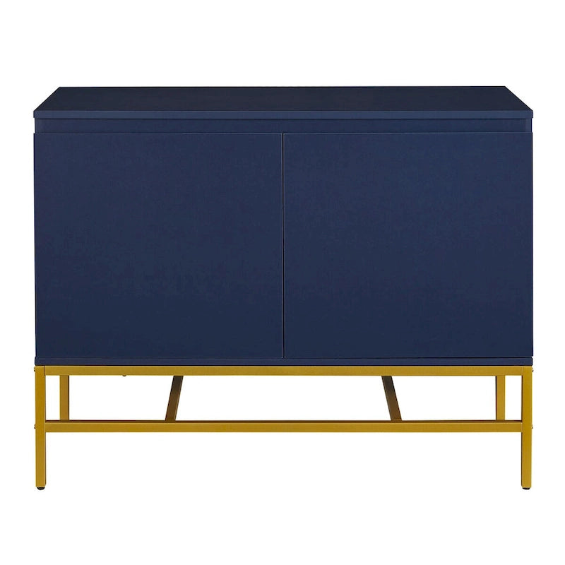 Buffet deux portes bleu marine / noir avec pieds en métal doré