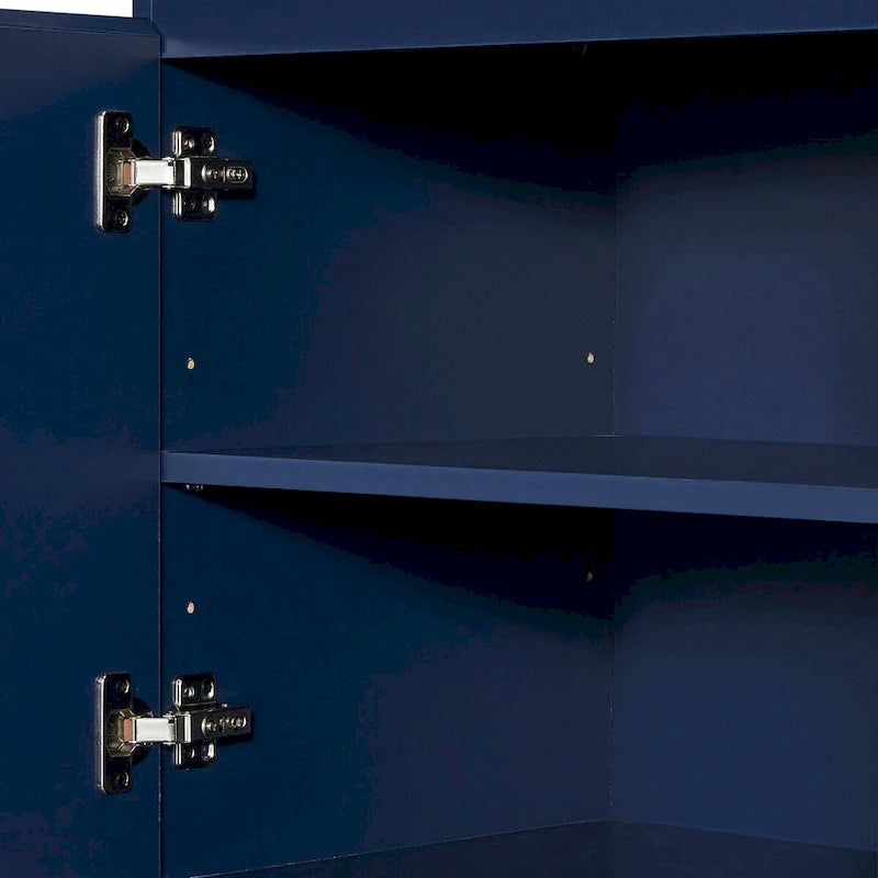 Buffet deux portes bleu marine / noir avec pieds en métal doré