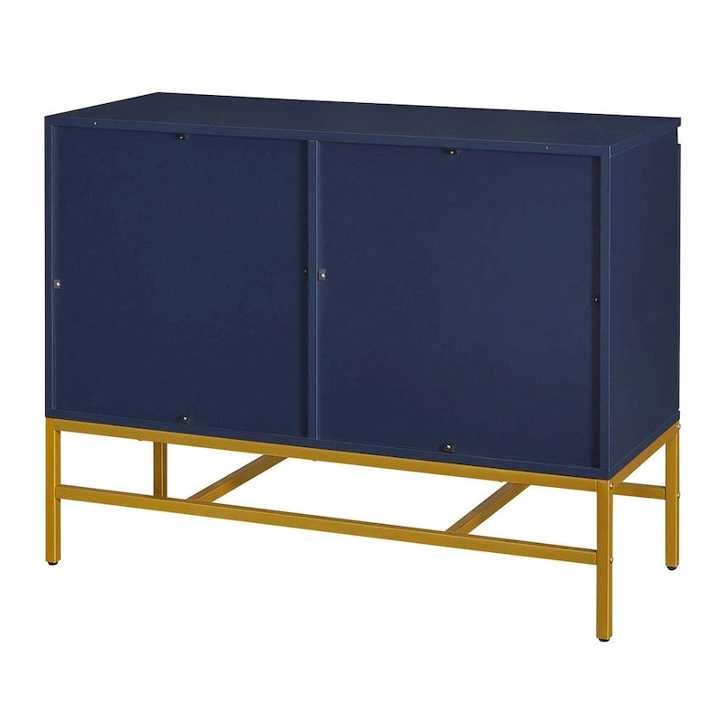 Buffet deux portes bleu marine / noir avec pieds en métal doré