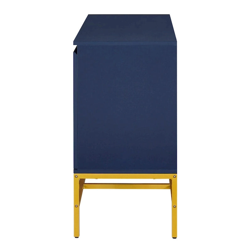 Buffet deux portes bleu marine / noir avec pieds en métal doré