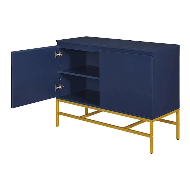 Buffet deux portes bleu marine / noir avec pieds en métal doré